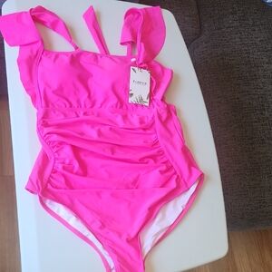 Cupshe Hot Pink Ruffle One-Piece Swimsuit NEW